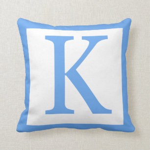Letter K Baby Blue Border Throw Pillow