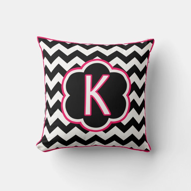 Letter K Black and White Chevron Monogram Throw Pillow (Front)