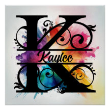 Letter 'K', Bright Rainbow Monogram, Kids Name