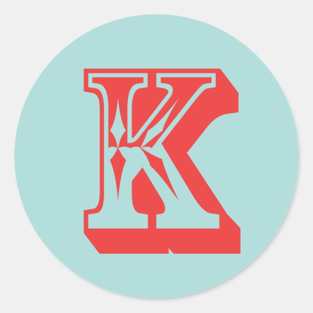 Letter K carnival style monogram initial favour Classic Round Sticker (Front)