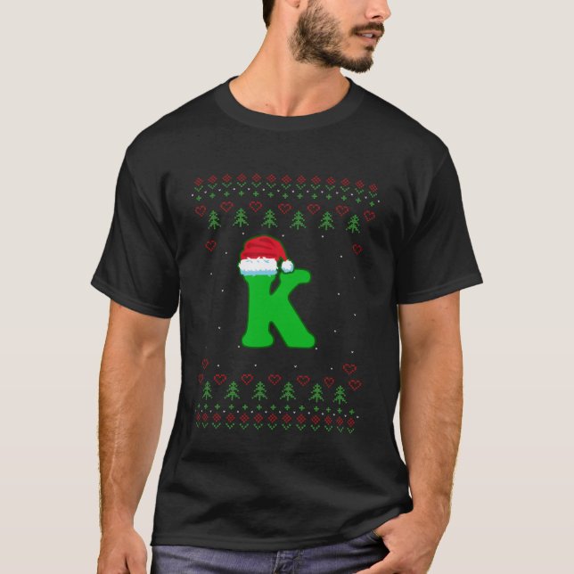 Letter K Father Christmas Santa Claus Hat Alphabet T-Shirt (Front)