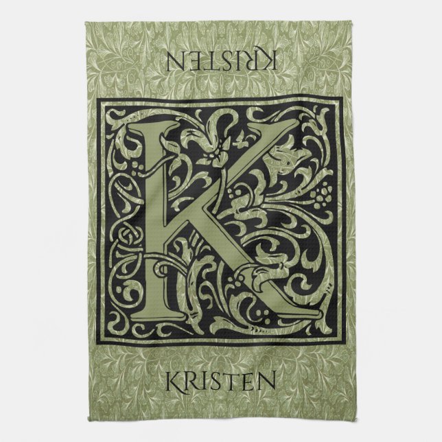 Letter K First Letter Monogram Personalized Kitchen Towel (Vertical)