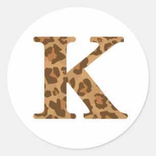 Letter K First Name Monogram Initial Leopard Print Classic Round Sticker
