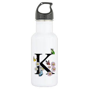 Letter K Floral Watercolor Butterfly Monogram 532 Ml Water Bottle