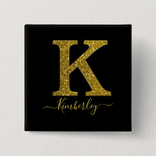 Letter K glitter 2 Inch Square Button