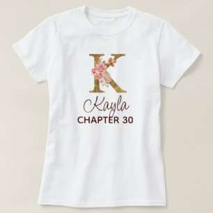 Letter K Gold Monogram Blush Pink Roses Birthday T-Shirt