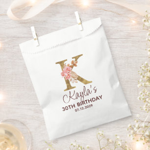 Letter K Gold Monogram Blush Pink Roses Favour Bag
