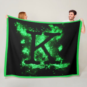 Letter K Green Capital Alphabet Fleece Blanket