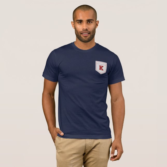 Letter K - Initial Name Alphabet Pocket Side Left T-Shirt (Front Full)