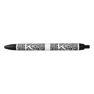 Letter K Medieval Monogram Art Nouveau Black Ink Pen