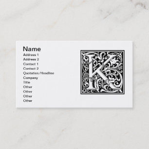 Letter K Medieval Monogram Art Nouveau Business Card