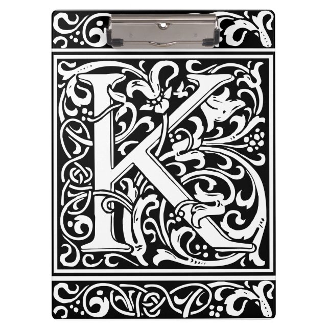 Letter K Medieval Monogram Art Nouveau Clipboard (Front)