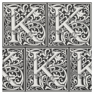 Letter K Medieval Monogram Art Nouveau Fabric