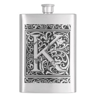 Letter K Medieval Monogram Art Nouveau Hip Flask