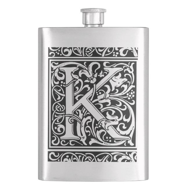 Letter K Medieval Monogram Art Nouveau Hip Flask (Front)