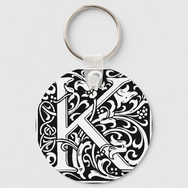 Letter K Medieval Monogram Art Nouveau Keychain (Front)