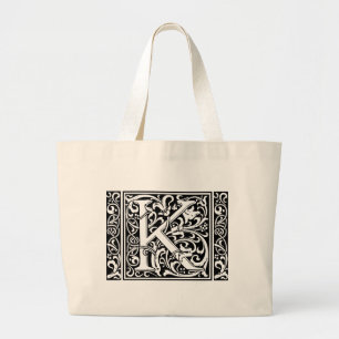 Letter K Medieval Monogram Art Nouveau Large Tote Bag
