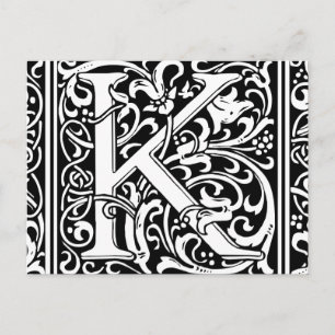 Letter K Medieval Monogram Art Nouveau Postcard