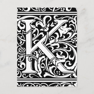 Letter K Medieval Monogram Art Nouveau Postcard