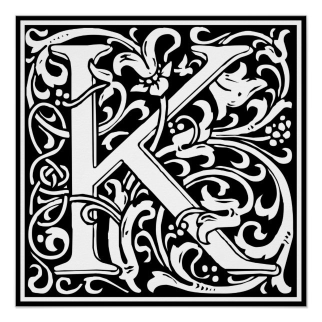Letter K Medieval Monogram Art Nouveau Poster (Front)