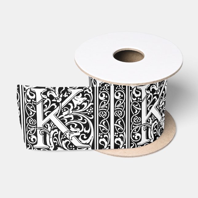 Letter K Medieval Monogram Art Nouveau Satin Ribbon (Spool)