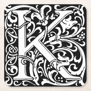 Letter K Medieval Monogram Art Nouveau Square Paper Coaster