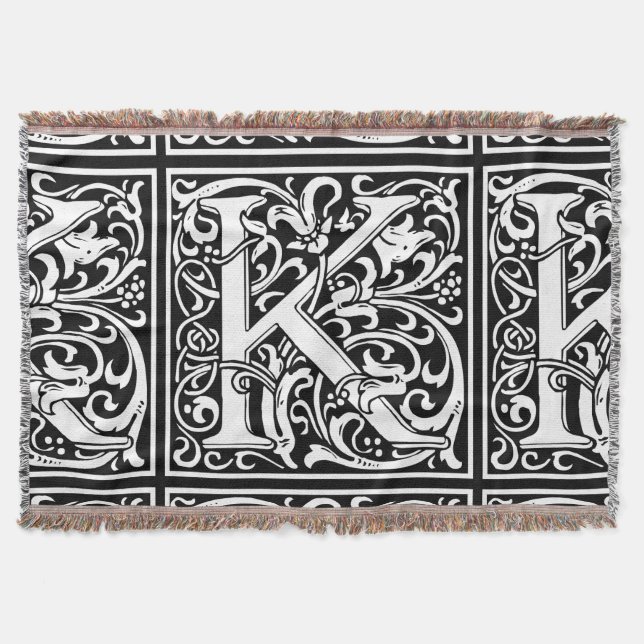 Letter K Medieval Monogram Art Nouveau Throw Blanket (Front)