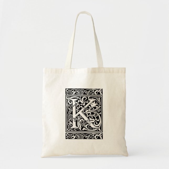 Letter K Medieval Monogram Art Nouveau Tote Bag (Front)