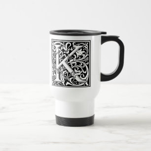 Letter K Medieval Monogram Art Nouveau Travel Mug
