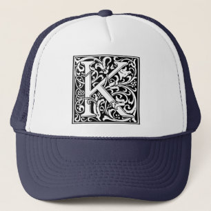 Letter K Medieval Monogram Vintage Initial Trucker Hat