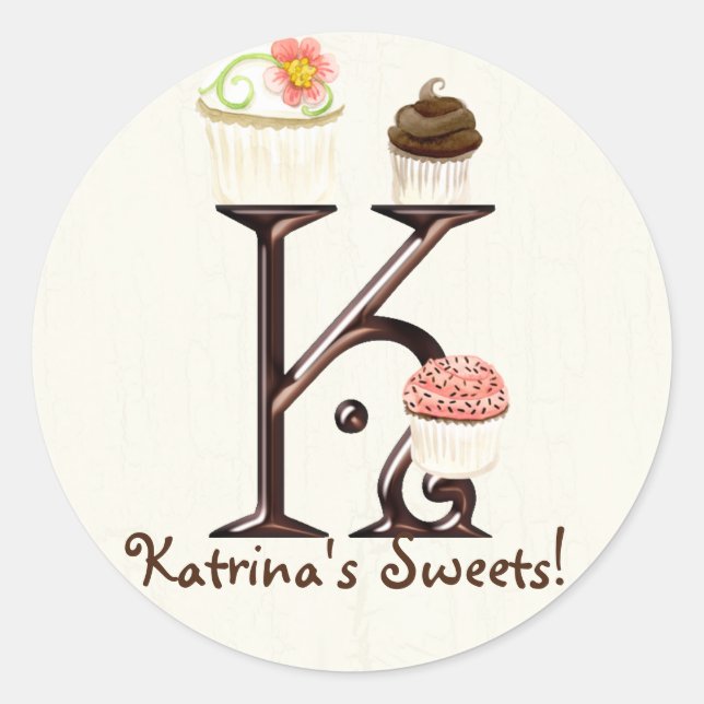Letter K Monogram Cupcake Logo Business Stickers (Front)