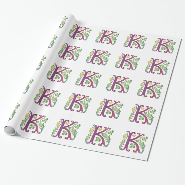 Letter K Monogram Fleur de lis Wrapping Paper (Unrolled)