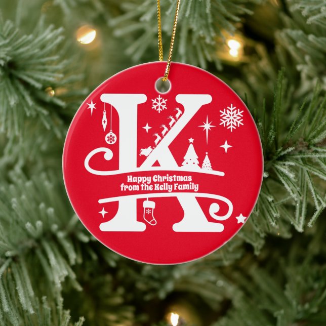 Letter K Monogram Initial Family Name Greeting   Ceramic Ornament (Tree)