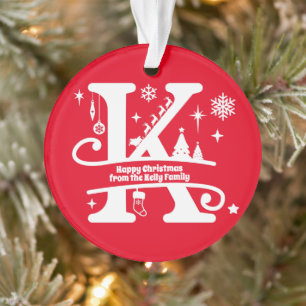 Letter K Monogram Initial Family Name Greeting Ornament