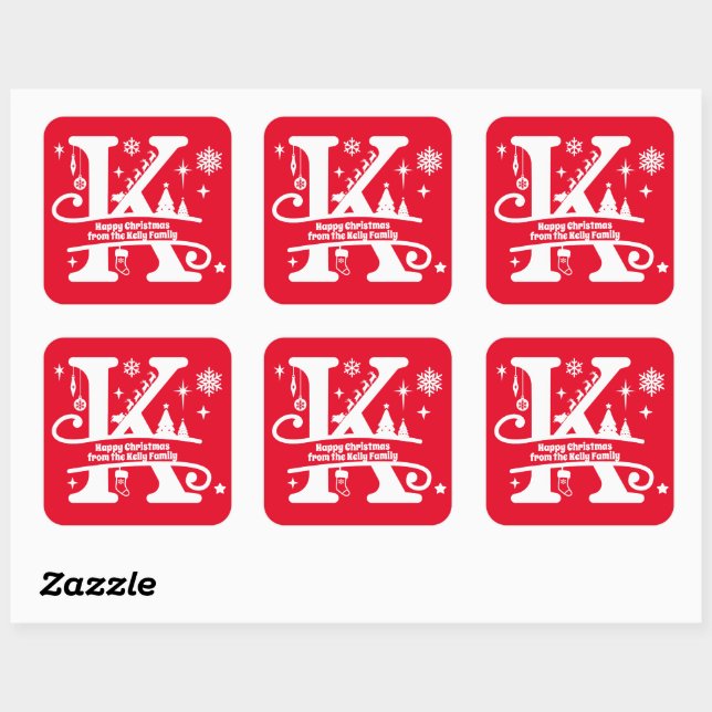 Letter K Monogram Initial Family Name Greeting   Square Sticker (Sheet)