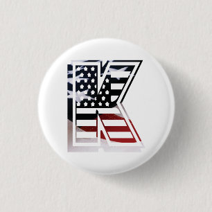 Letter K Monogram Initial Patriotic USA Flag 1 Inch Round Button