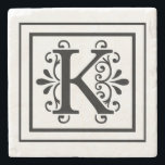 Letter K Monogram Stone Coasters<br><div class="desc">monogram, initial, elegant, black, white, square, border, letter k</div>