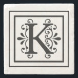 Letter K Monogram Stone Coasters<br><div class="desc">monogram, initial, elegant, black, white, square, border, letter k</div>