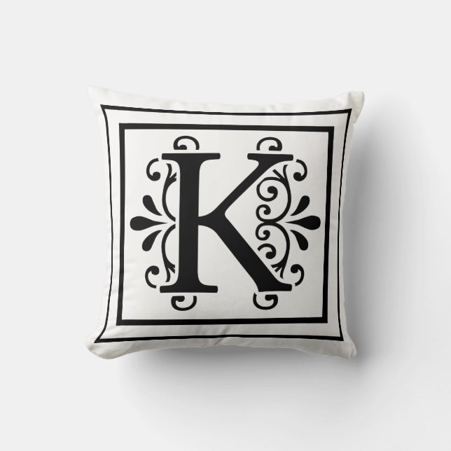 Letter K Monogram Throw Pillow (Front)