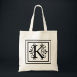 Letter K Monogram Tote Bag<br><div class="desc">monogram, initial, elegant, black, white, square, border, letter k</div>