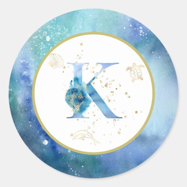*~*  LETTER K -  Nautical Beach Envelope  Sticker (Front)