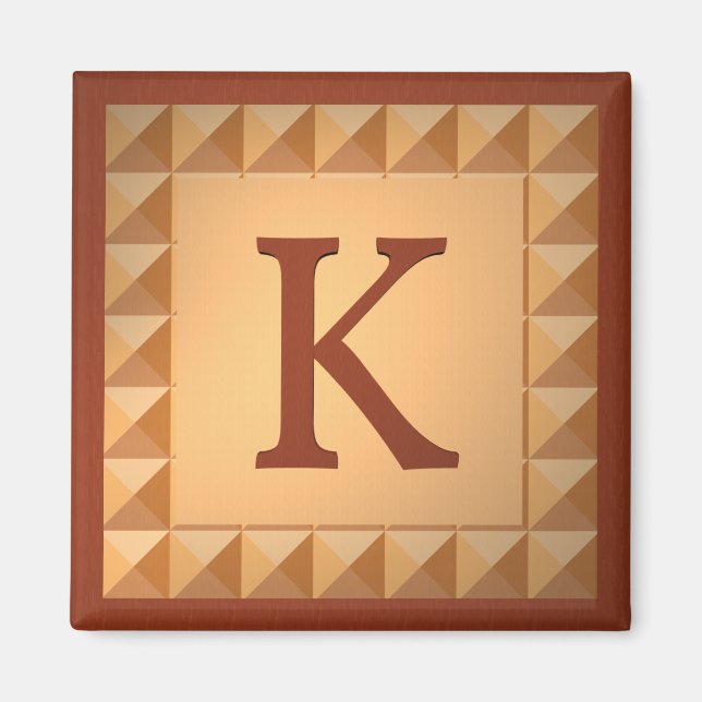 Letter K: Parquetry Wood Look Initial Magnet (Front)