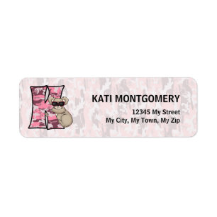 Letter K Pink Camouglage Koala Bear Return Address