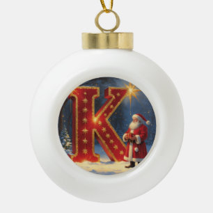 Letter K Santa Personalized Monogram Holiday Gift Ceramic Ball Christmas Ornament