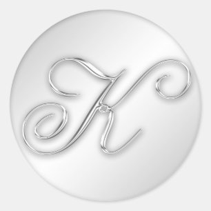 Letter K script initial faux silver monogram favou Classic Round Sticker