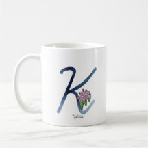 Letter “K” watercolor flower initial mug