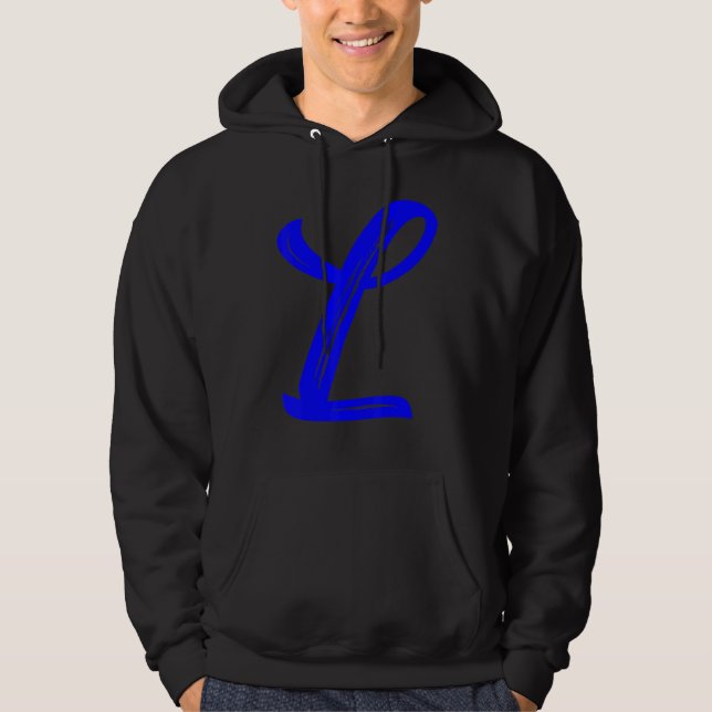 Letter L Alphabet Large Blue Graphic Initial Hoodie (Front)