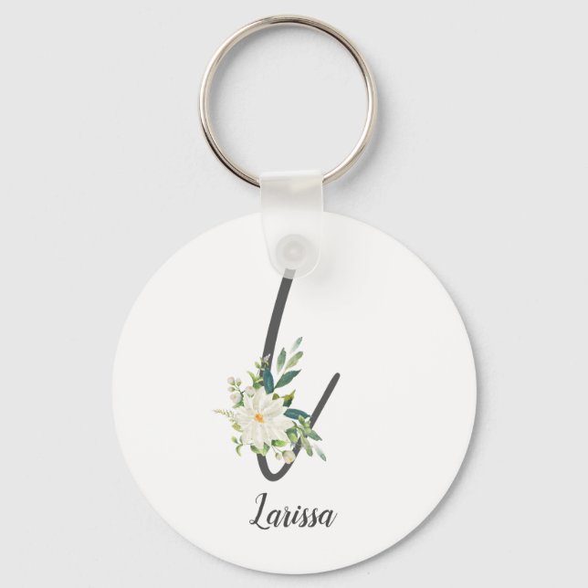  Letter L and floral personalized Keychain (Front)