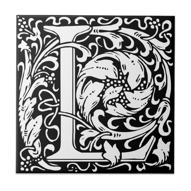 Letter L art nouveau black and white Tile (Front)