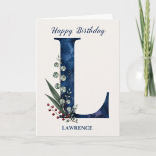Letter L Birthday for Him Personalized Name Blue Card